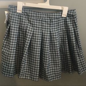 Blue Pleated Plaid Skirt